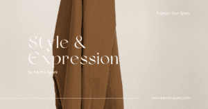 Fabric background with Karmic Spark’s “Wearing Your Energy – Style & Expression” headline, symbolizing expressive, conscious streetwear design.